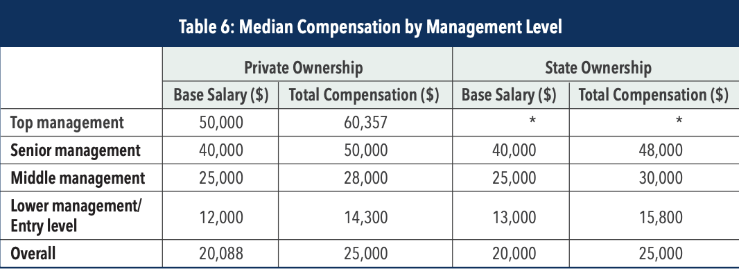 Table 6 - Median Compensation by Management Level